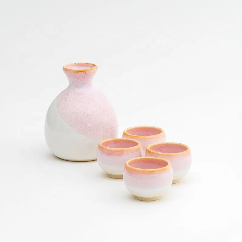Custom Wholesale Decanter Wine Bottle Set Ceramic Gradient Light Pink sake Glass Set