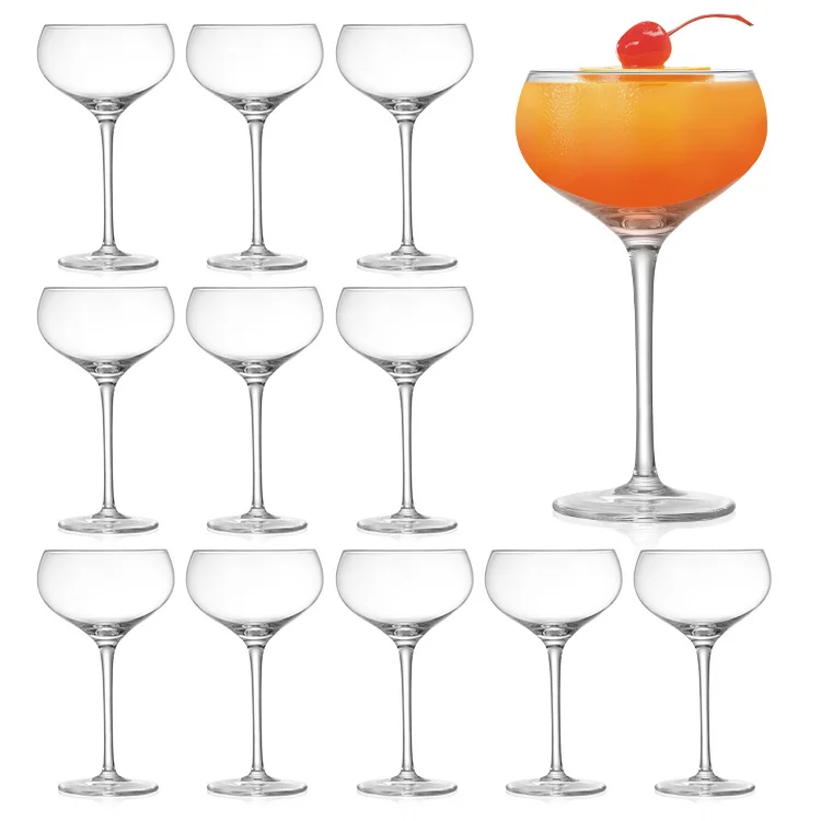 Coupe Cocktail Glass | Set of 2  8 oz  Hand-Blown Crystal Martini Glasses Unique Art Deco Cocktail Glasses