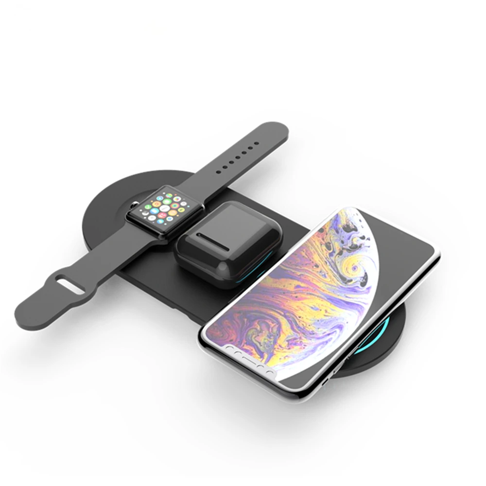 Беспроводное зарядное устройство MIQ 3 в 1 10 Вт подставка для Apple Watch/Mobile Phone/air pods встроенная зарядная панель с