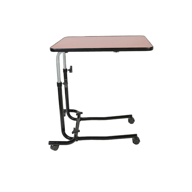 Two and four wheels height adjustable hospital examination bedside over side bed dining table