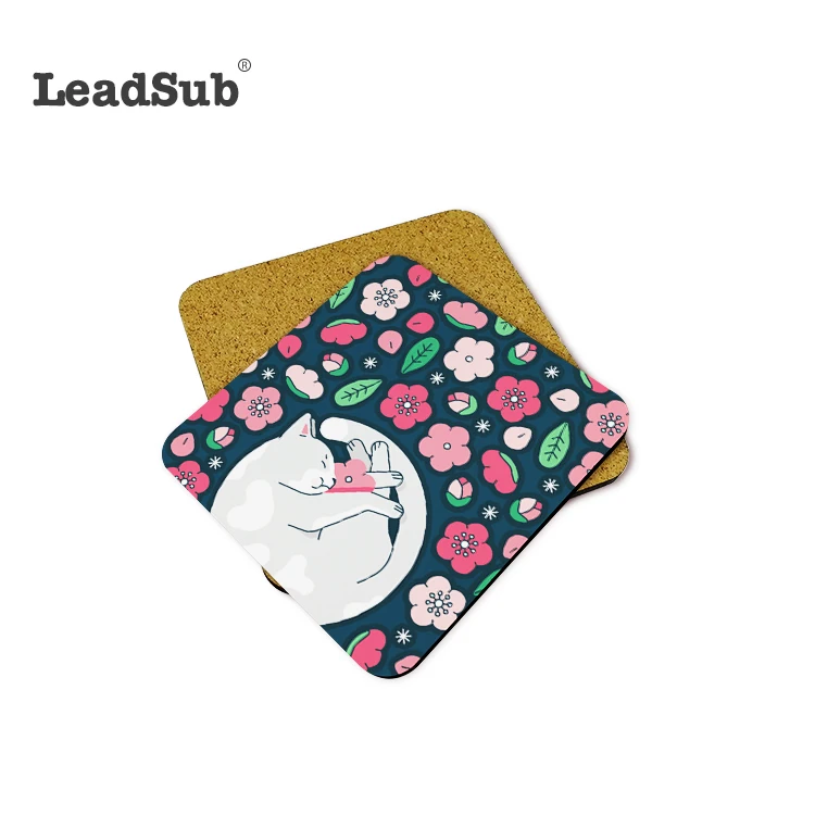 100 mm custom square blank sublimation wood Printed  Coaster Cork Coaster for drink