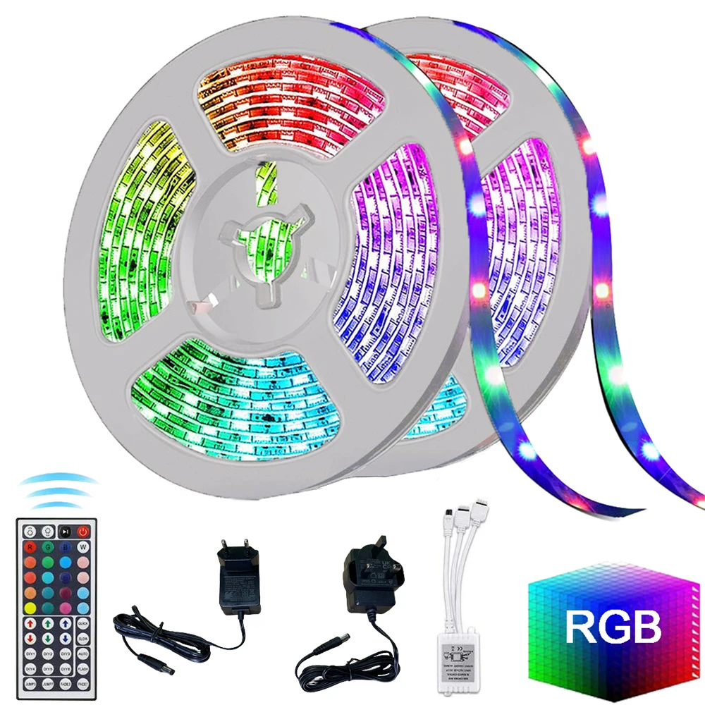LED Lights With RGB 12V 5M 10M Olor Changing,SMD 5050 With Controller And Adapter, Suitable For Christmas Home Decoration