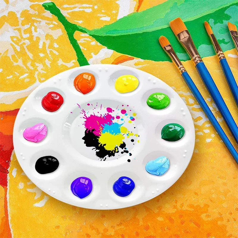 Round Artist Mix Plastic Paint Palette Plastic Paint Palette Tray 10 Wells