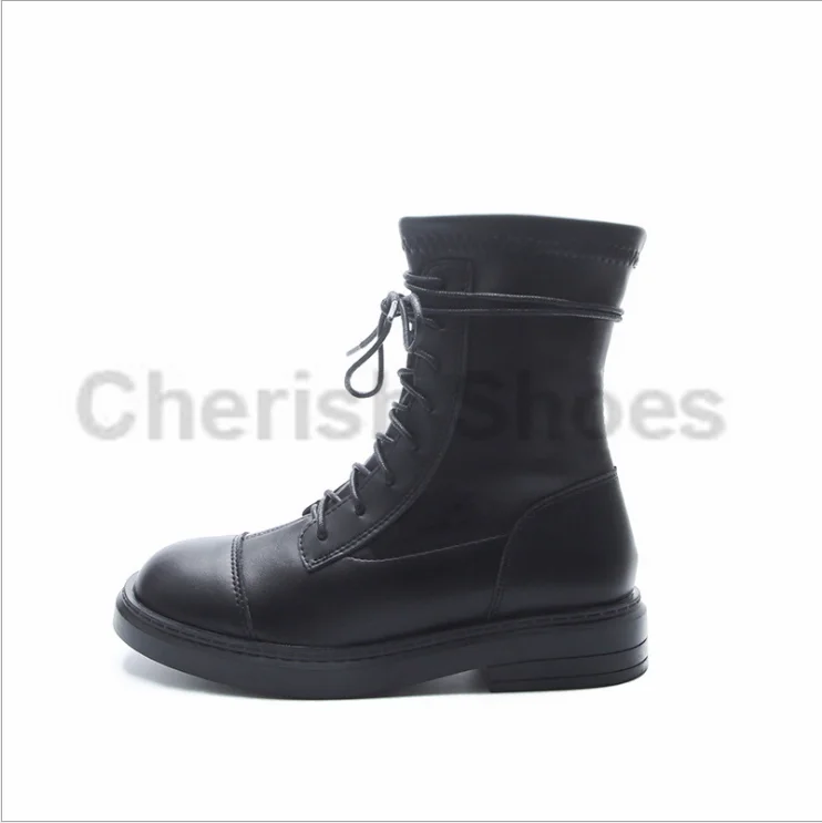 New arrival round toe platform low heel boots for cool gril shoes fashion new style flats heels winter shoes lace up ankle boots