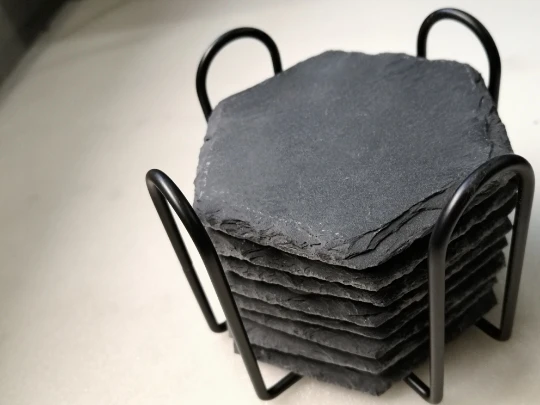 4 Inch Home Decoration China Slate Drink Coasters Wedding Stone Square Black Tableware Cup Coaster For Lovers Gifts