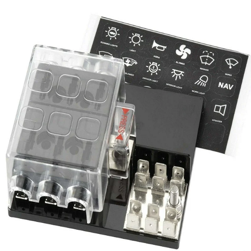 
202-06UK 6 WAY STANDARD BLADE FUSE BOX BLOCK WITH GROUNDING & POWER CIRCUIT BREAKER AND BLADE FUSE PANEL WITH GROUNDING PAD 