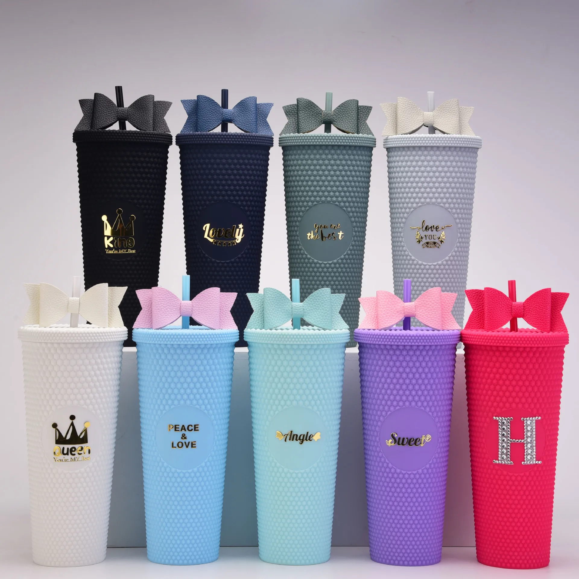 Wholesale Custom Logo Reusable 16oz 24oz Drink Cup Double Wall Matte Plastic Tumbler Grid Collection Cup With Lid Straw