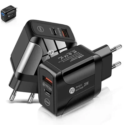 
With LED PD20W PD compatible QC3.0 fast charging European American and British standard usb travel adapter 