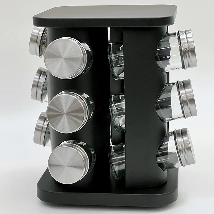 Rotating Spice Rack Organizer with 12 Jars Revolving Standing Seasoning Tower with 12 Glass Bottles Rotating Spice Organizer