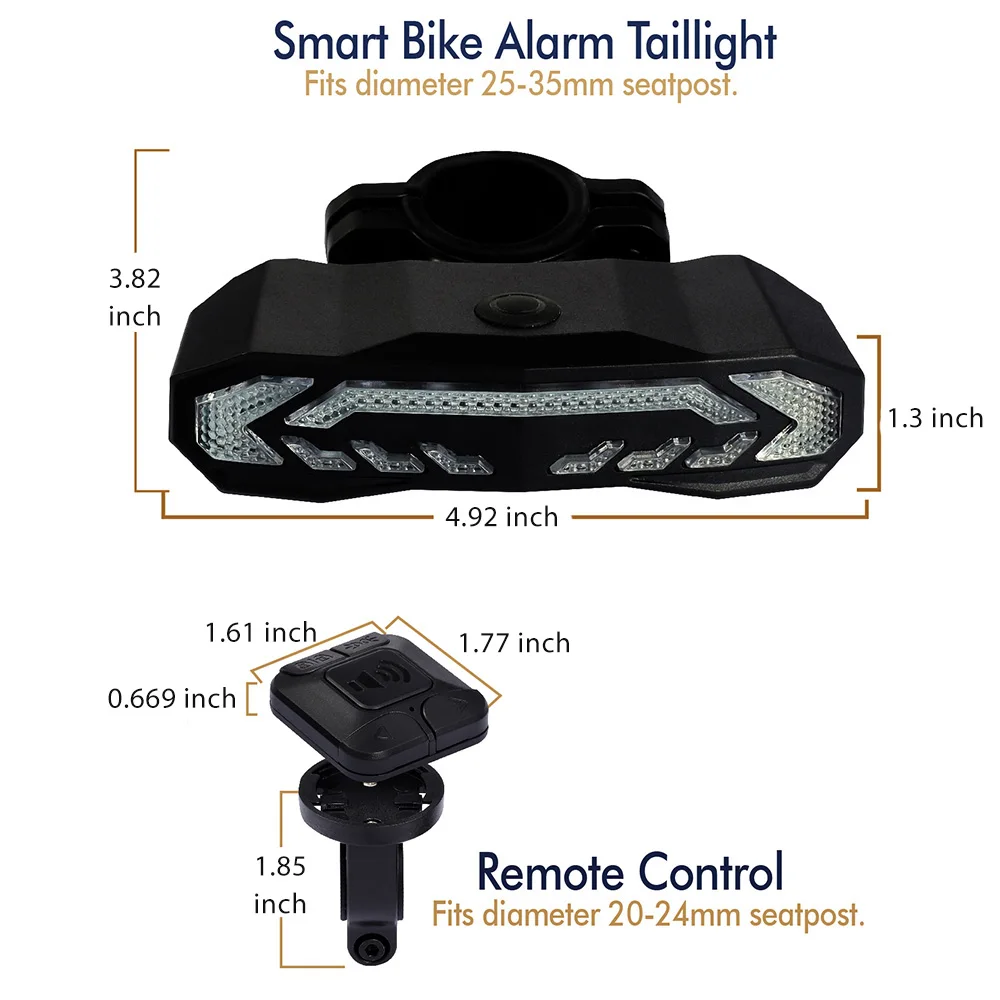 Wireless Anti-theft Alarm Function Bike Light With Electric Bell Bicycle Tail Rear Light Rechargeable