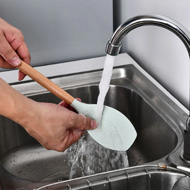 BPA Free Food Grade Cooking Utensils 11 Pieces Wooden Silicone Kitchen Accessories Utensils Set with Spoon Turner Spatula