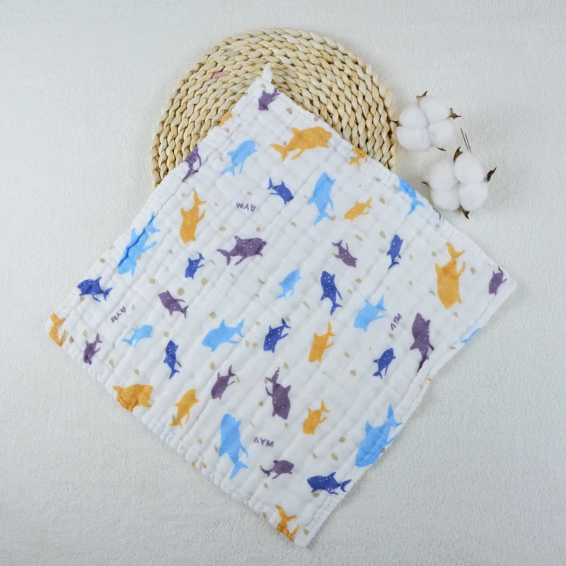 Baby Muslin Towels Hand Towels Soft Baby Face Towel 30x30cm Cotton 6 Layers Printed Washcloth