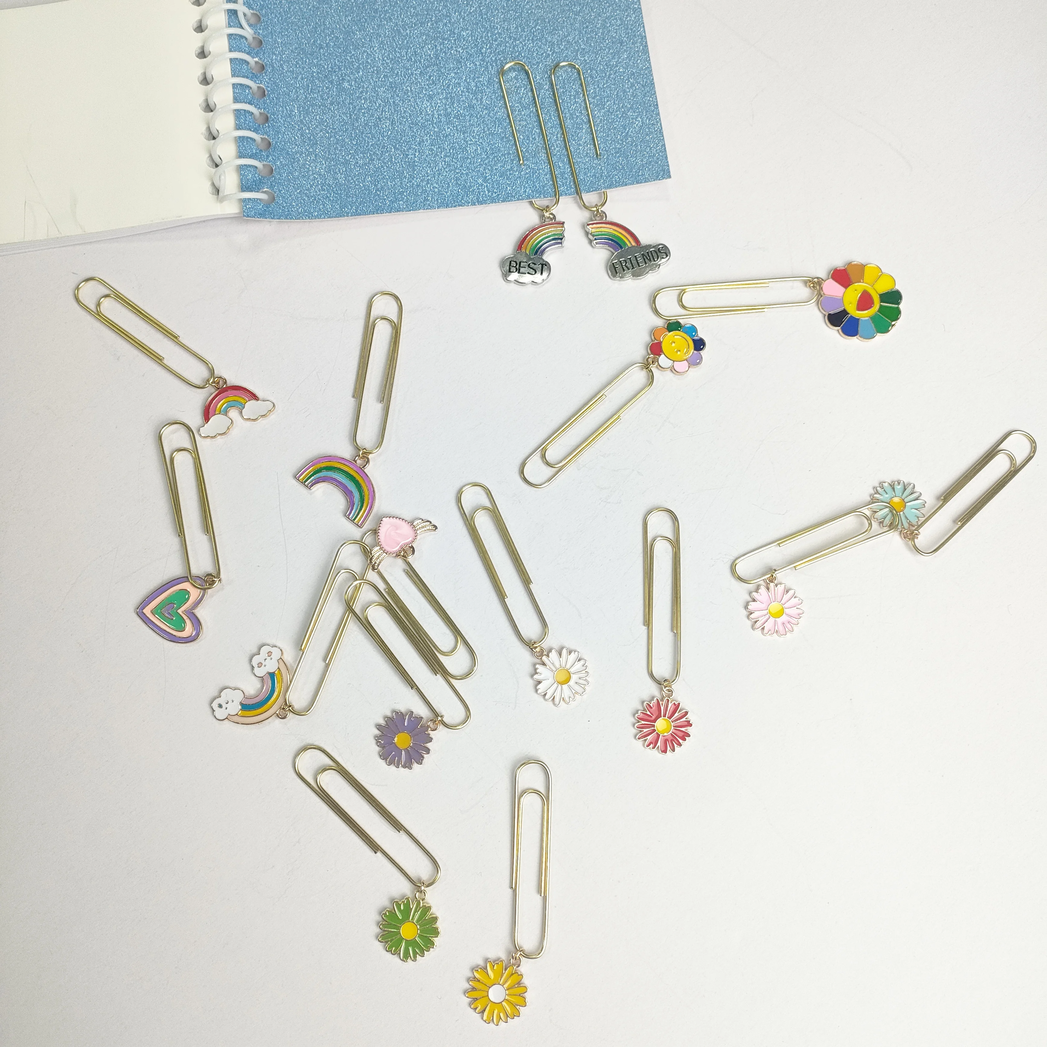 16pcs Cute Paper Clips Metal Paperclip Funny Colorful Large Size Sunflower Daisy Paperclip for Teacher  Students Bookmark Clamp