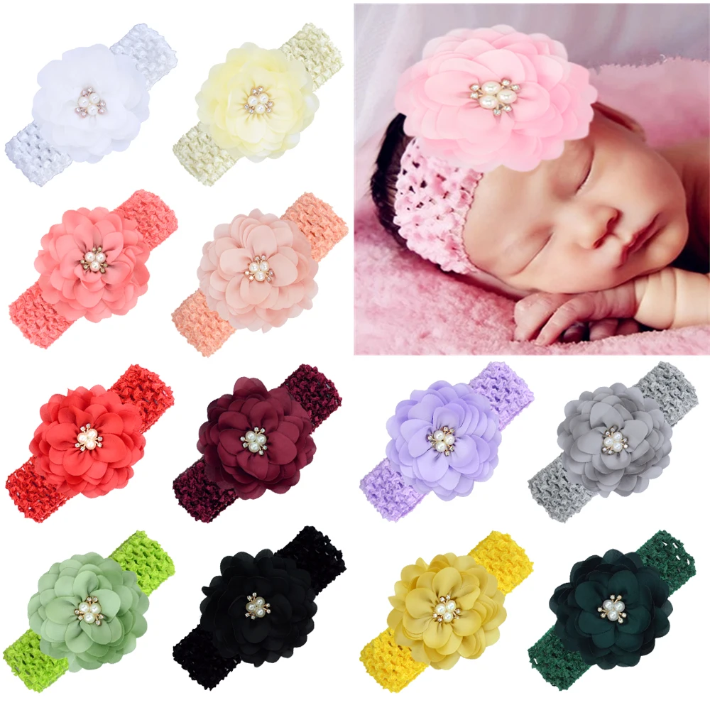 Knitted Hair Band Handmade Boutique Pearl Flower Knitted Hairband for Children Headwear Hair Accessories