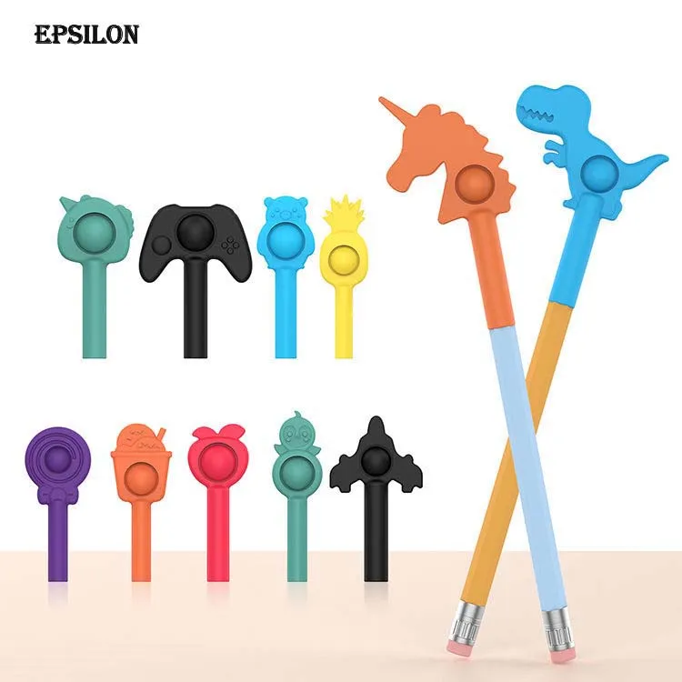 Amazon Top Seller Silicone Push Bubble Squishy Popping Fidget Pencil Topper pencil topper unicorn pen cap cute pencil topper