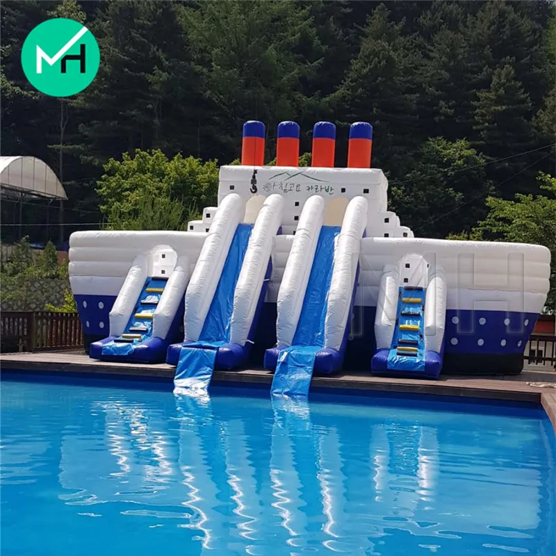 Giant commercial pvc inflatable yacht water slide boat ship slide on sale