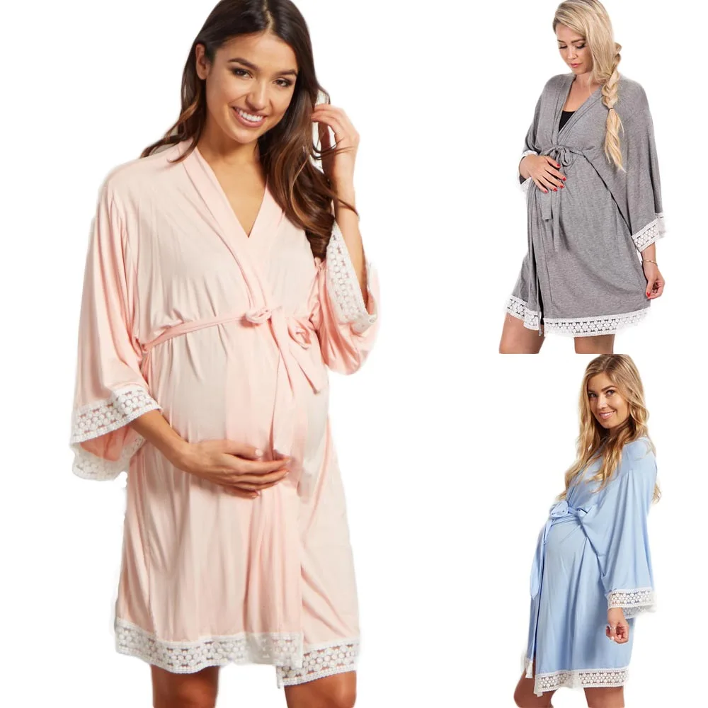 Оптовая продажа мягких пижам больших размеров для кормящих матерей, удобная хлопковая кружевная Пижама для кормящих мам, Халат