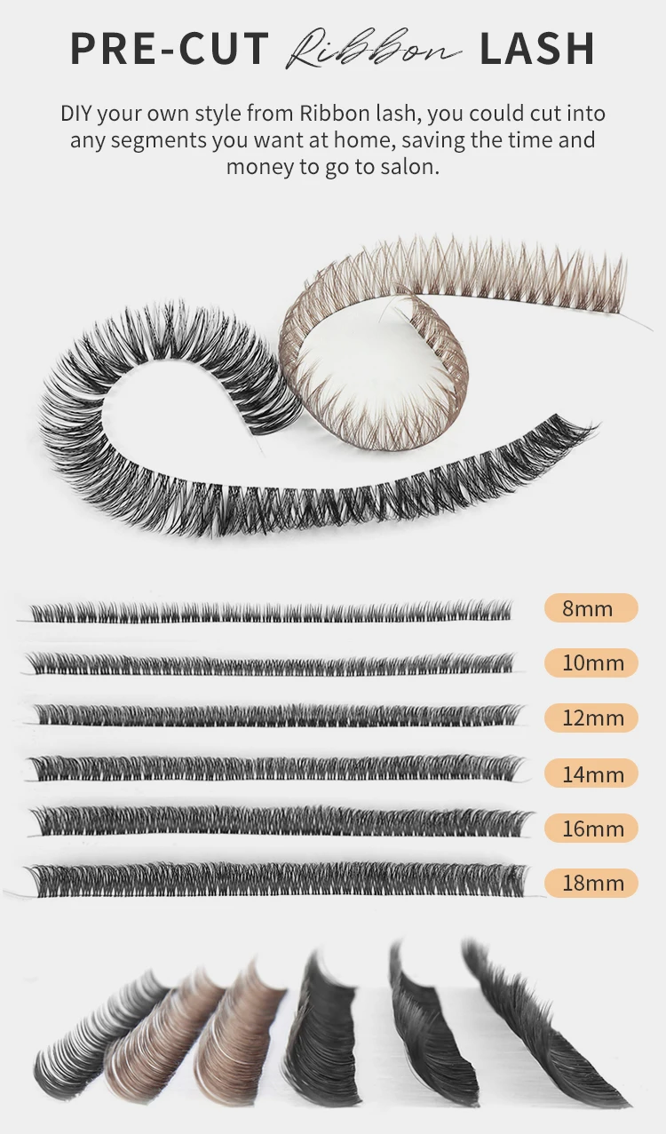 Hollyren Diy Mink Cluster Lash Kit wholesale Vegan Individual Eyelash Clusters Wide Thin Band Lash Ribbons Pre Mapped Lashes