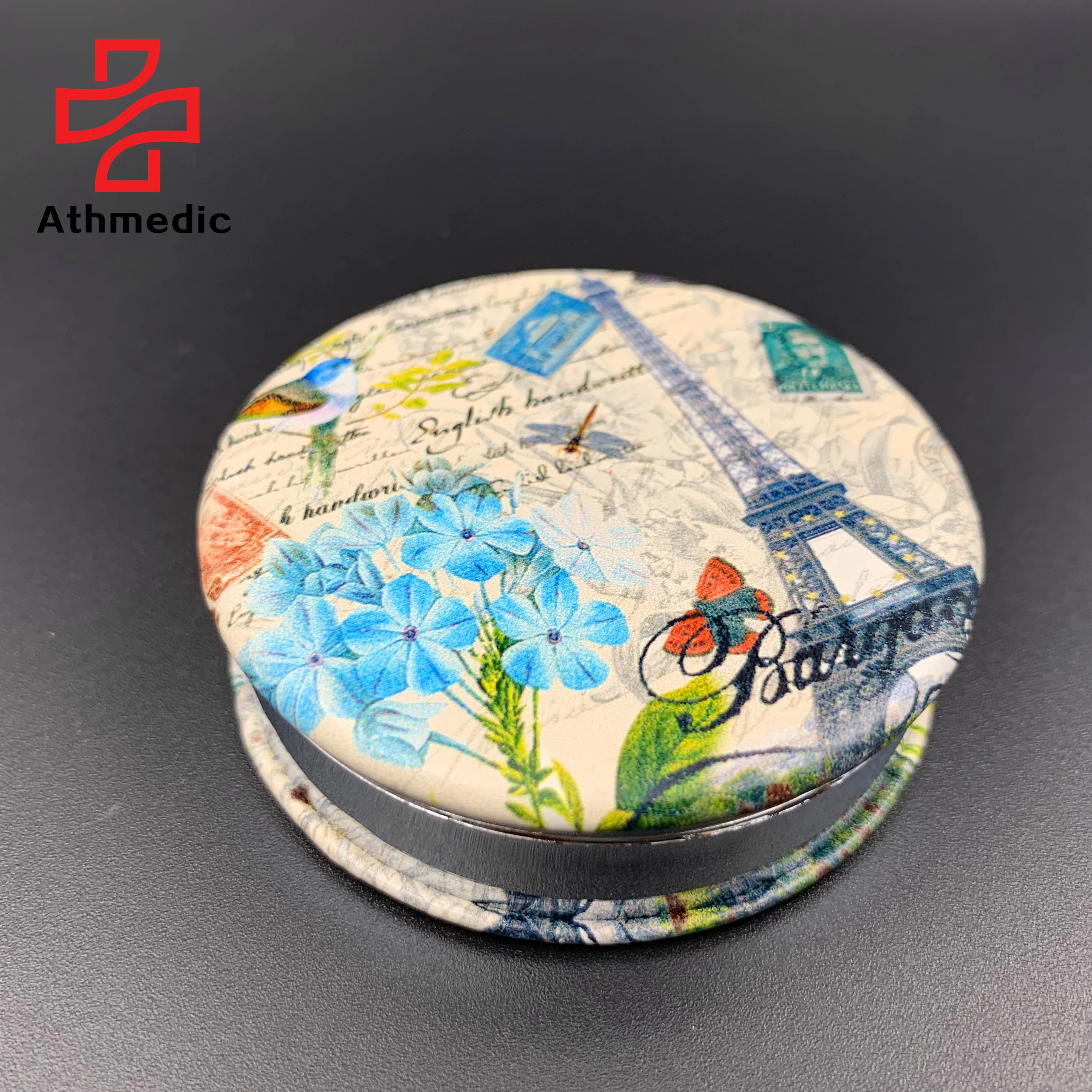 2022 Athmedic food grade 3 case round circle mirror jewelry promotional mirror decorate metal pill case box