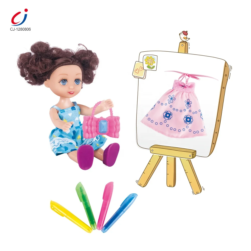 Chengji 6 inch plastic dolls toy set pretend play simulated paintbrush handbag little painter dolls for girls cheap
