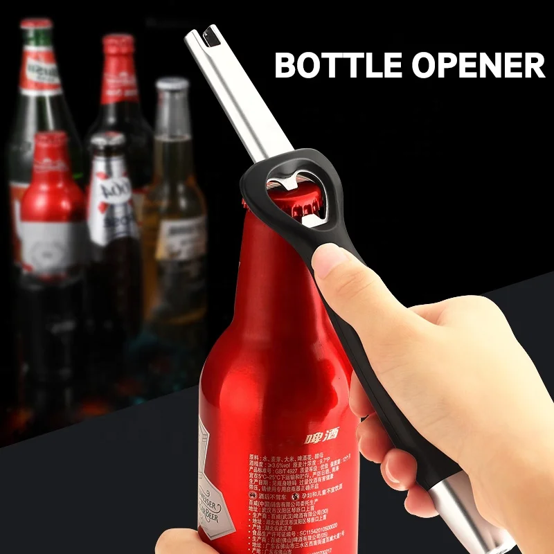 Outdoor camping led usb usb electric bbq stove candle lighter with beer bottle opener