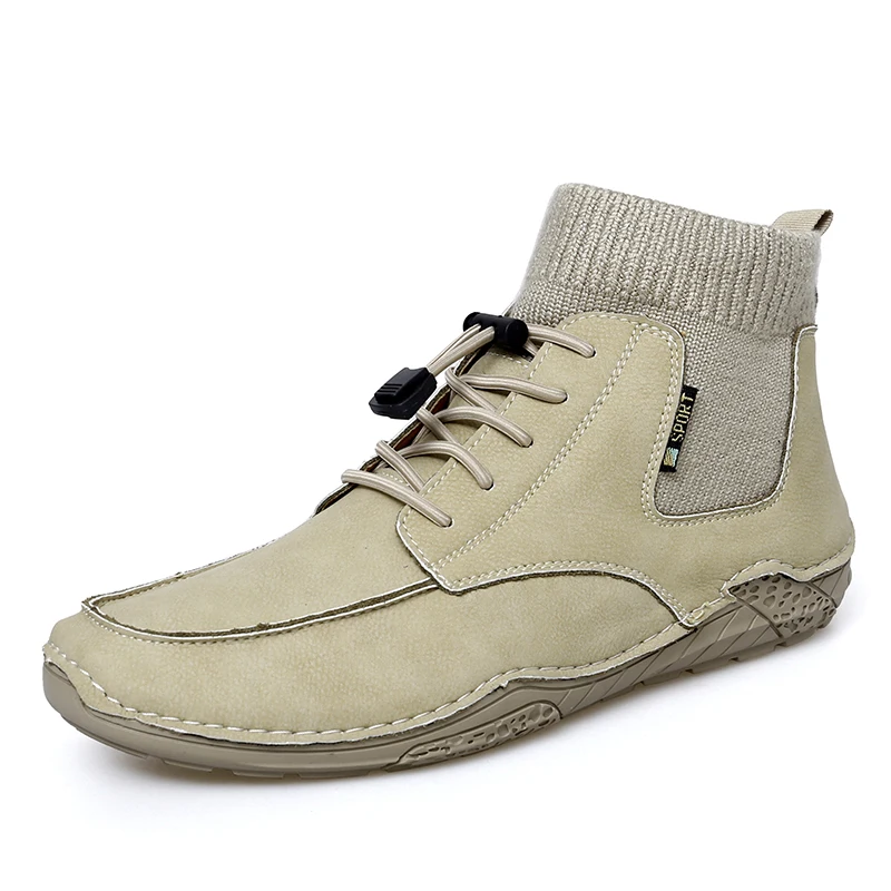Factory Supply In Ready Stock Hand Made Leather Upper Middle Top Men Leather Casual Walking Shoes