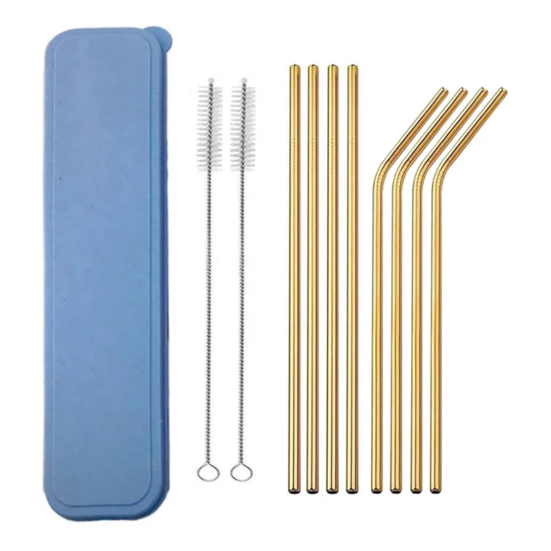 10pcs/set 215*6mm Metal Drinking Straw Stainless steel straw set with Case