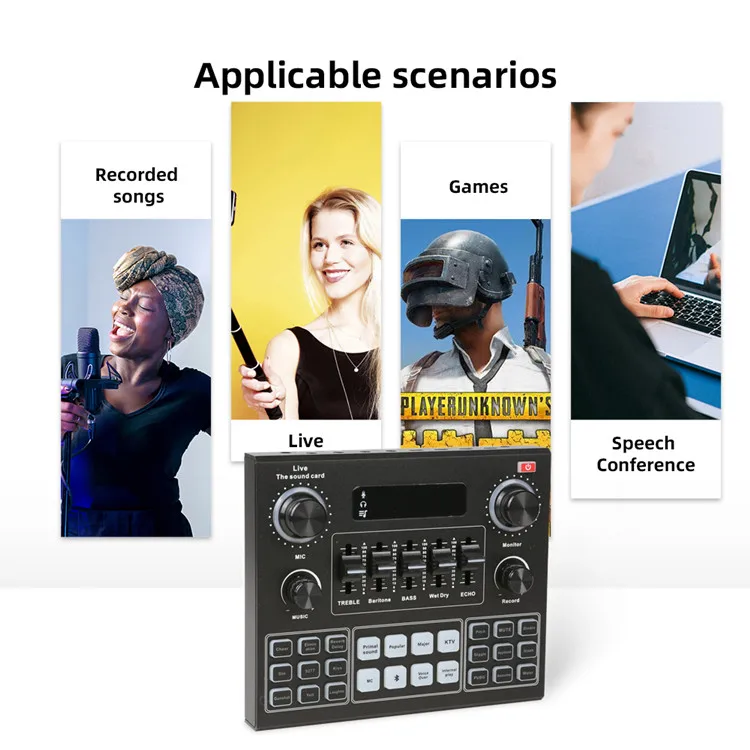 V9 Audio Sound Card Broadcast PC Android Phone USB Status Mic Audio Mixer