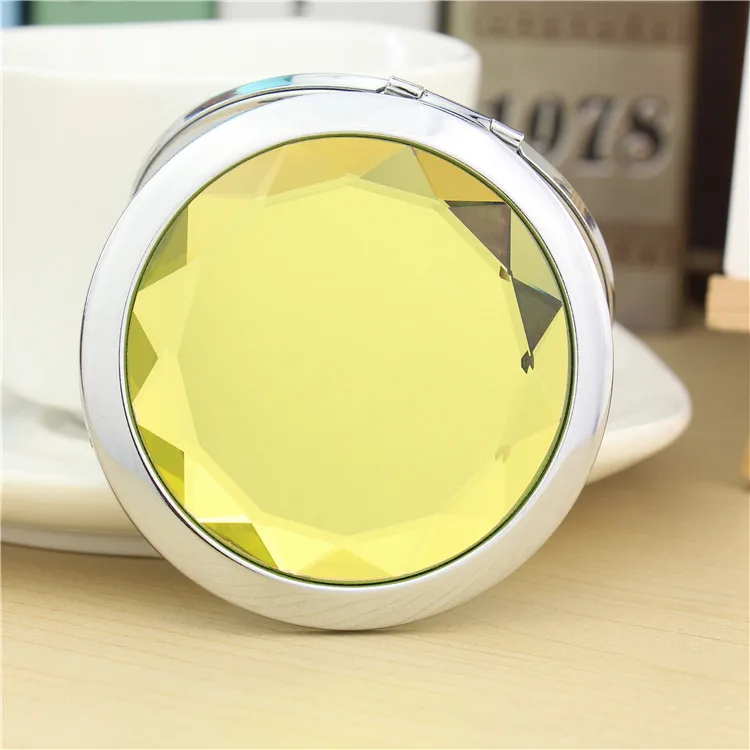 Souvenir Gift Hand Mirror Custom Made Diamond Shape Crystal Folding Pocket Mirror Customized Logo Metal Make Up Mirror
