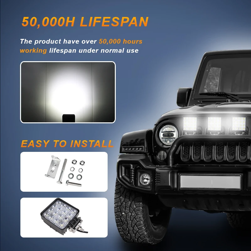 Tuff Plus 12V 24V 32V 48w super bright truck working light car spot square led work light for truck suv