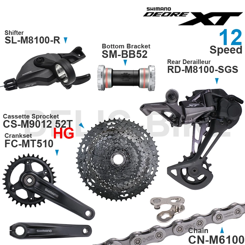 SHIMANO DEORE XT M8100 12 Speed Groupset with Shifter Rear Derailleur CRANKSET and Cassette Sprocket 50T/52T CN-M6100 Chain