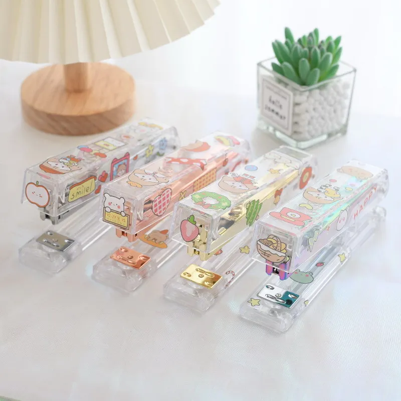 Ins Wind Rose Gold Transparent Stapler Office Labor Saving Binding Machine Diy Girl Heart Large Size Stapler