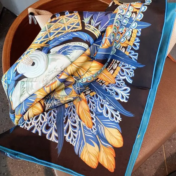 Custom 90*90cm Square Satin Silk Scarf Women Fashion Striped Ladies Hair Scarves Silk Neck Scarfs From China
