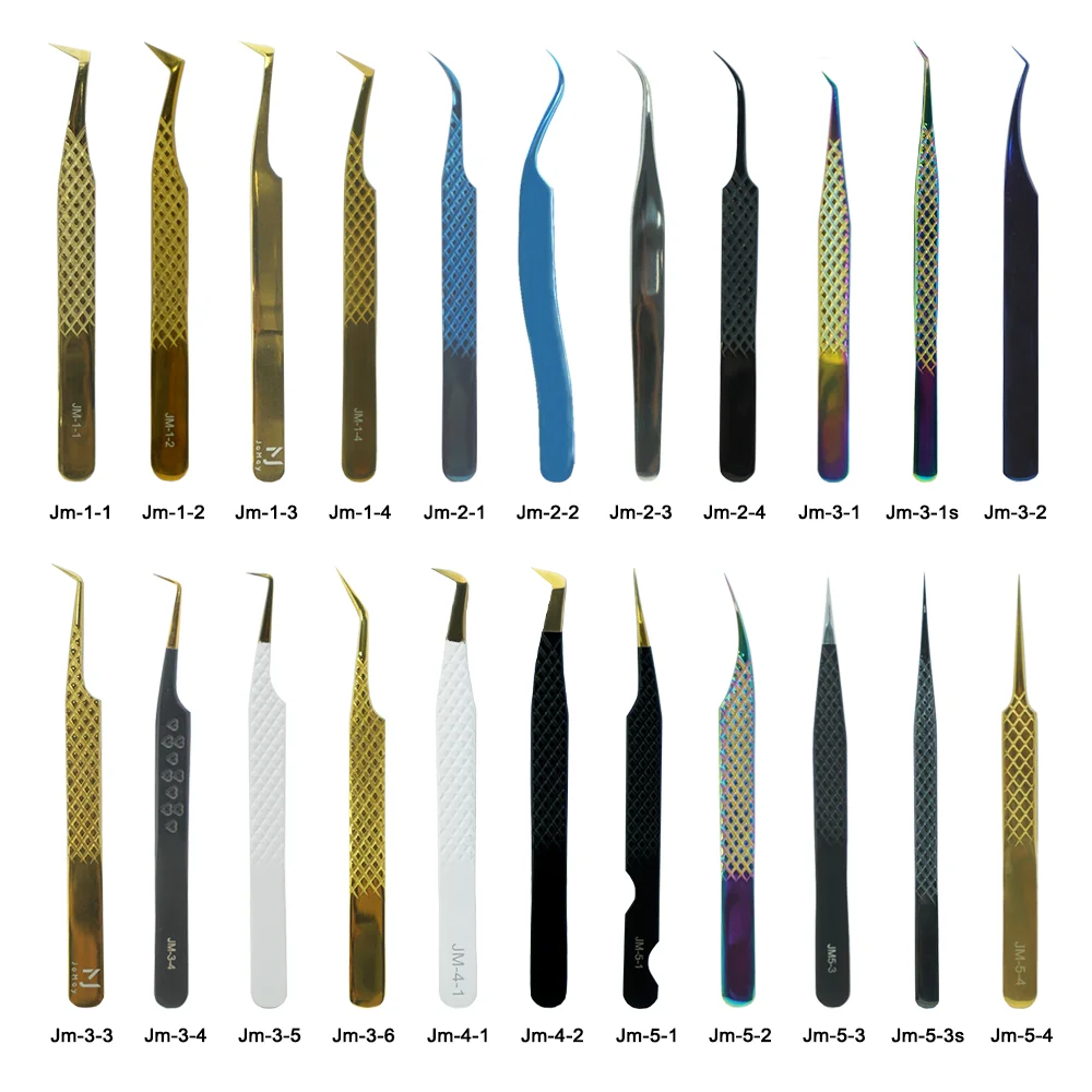 gold eyelash tweezers  fiber tip custom logo tweezer diamond grip  private label box for lash extension stainless steel