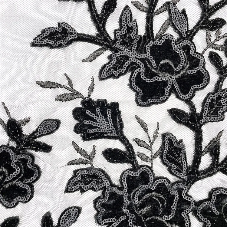 Professional manufacturer sequins Lace 2021 Mesh 3D Embroidered Applique Flower Embroidery Tulle Fabric