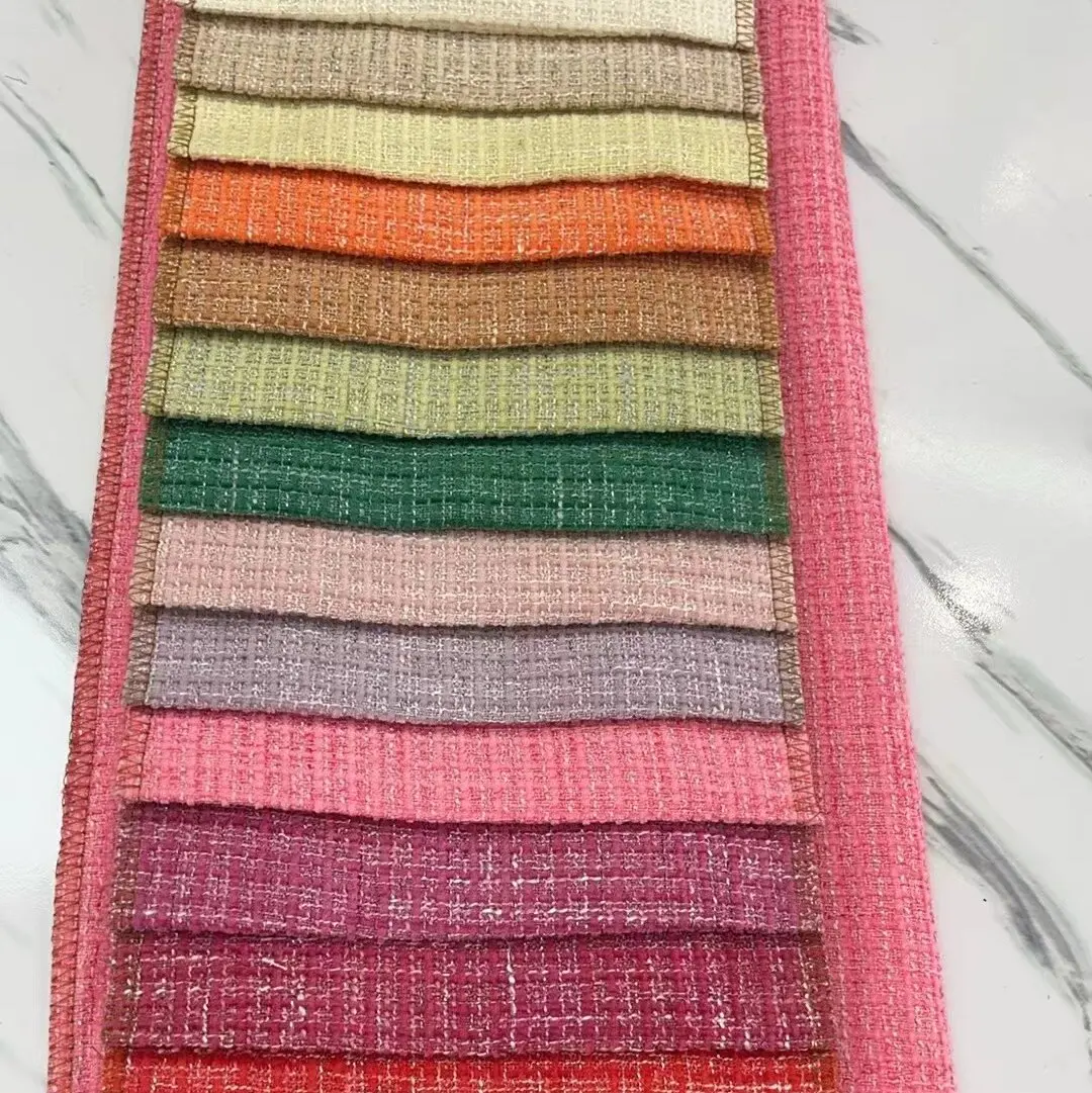 New fashion recycled polyester fabric 100% polyester glitter pink tweed fabrics for clothing