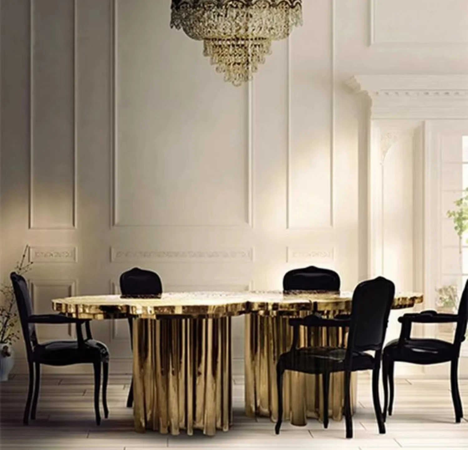 Newly designed Personalized brass gold dining  table restaurant table gold stainless steel dining table