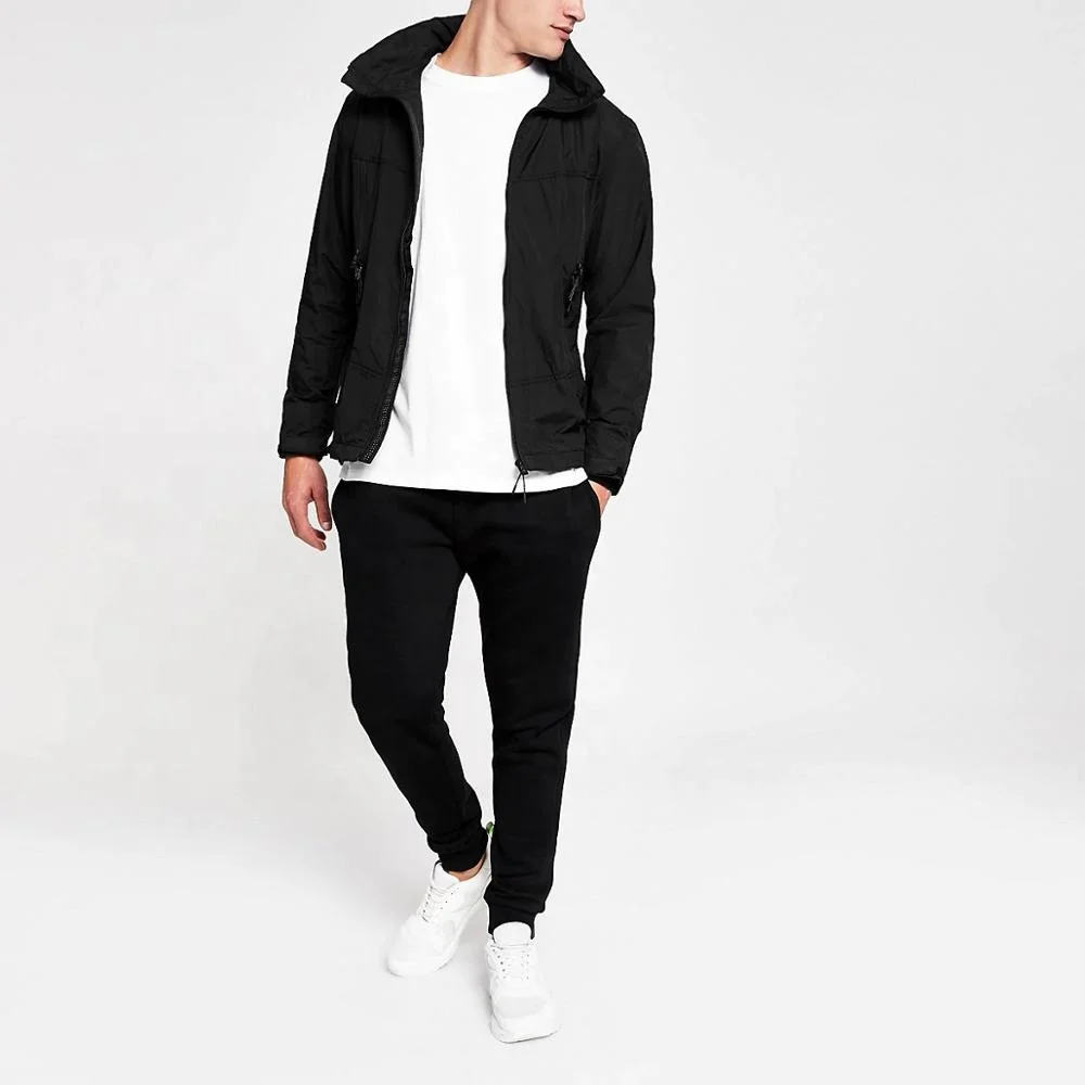 100% Nylon Men casual black lightweight jacket with Zip front fastening