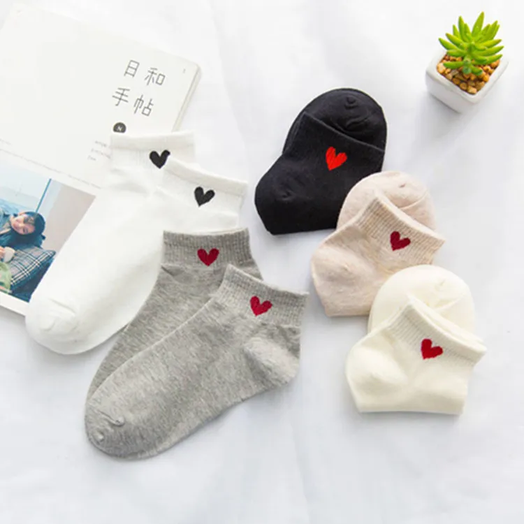 Women ankle socks anti-slip colorful red  heart invisible socks girl summer  socks  wholesale factory