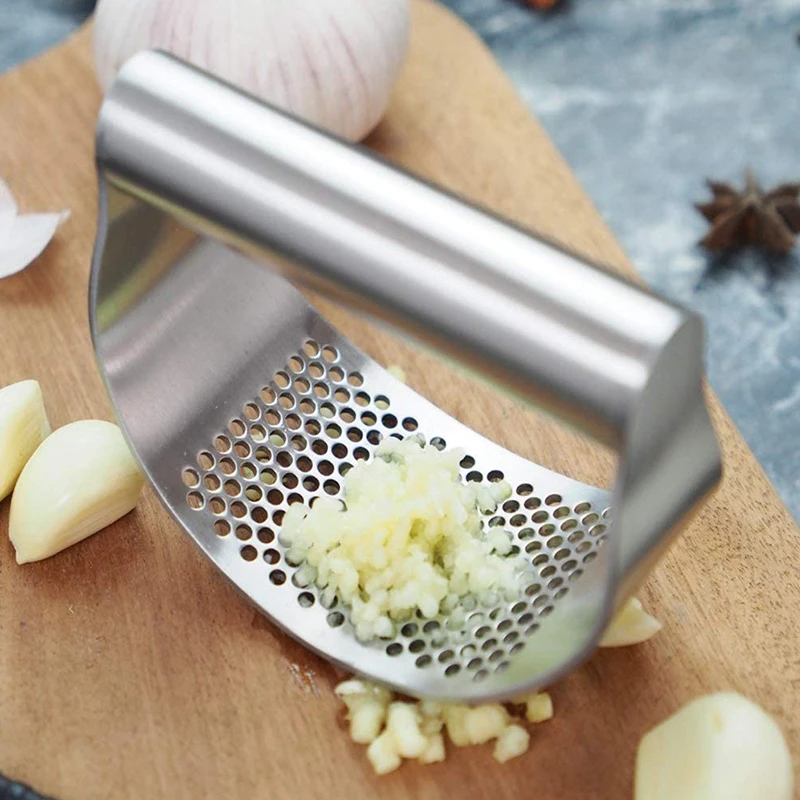 Hot Sale Good Grip Heavy Duty All Stainless Steel Curved Garlic Press Presser Crusher