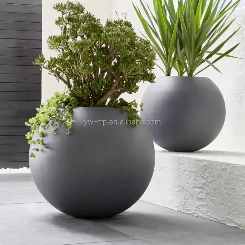 Small Round Fiberglass Flower Pot Decoration Vase  For Garden Street Hotel Mall Decor
