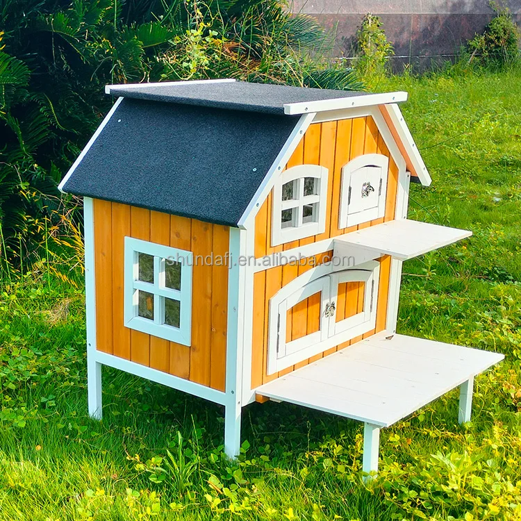 SDCH007 Cat House 2 Level Wood Multifunction Indoor Outdoor Use Wooden Cat House For 1-2 Cats