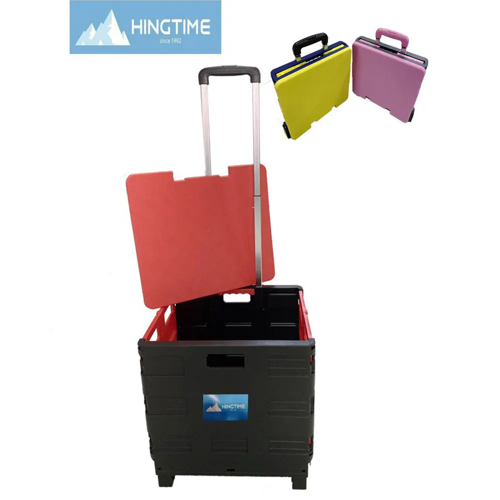 Folding grocery trolley shopping cart portable container cart shopping cart outdoor camping box with 2 wheels plastic trolley