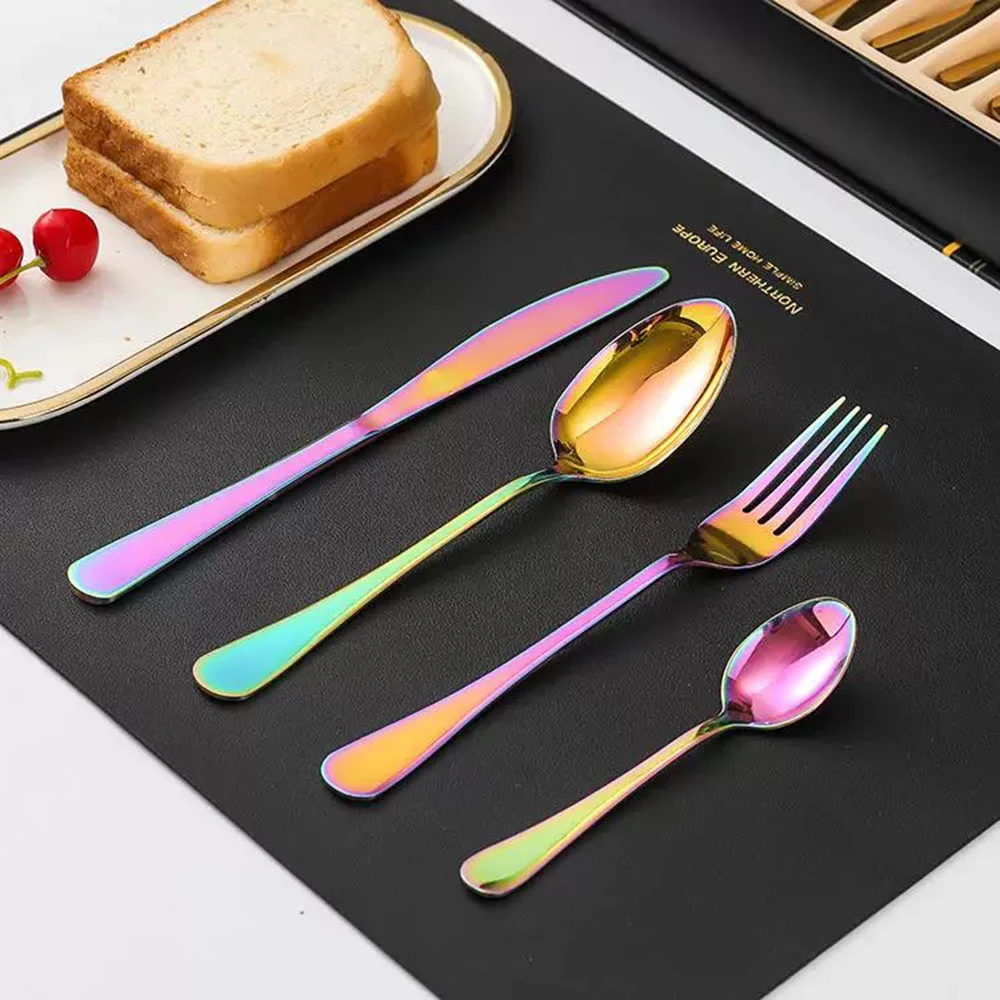 Stainless Steel Knife Fork Spoon Set 16pcs Gold Rose Gold Flatware Silverware Cutlery Set With Paper Box