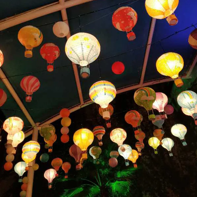 Reusable Hanging Paper Lanterns Rainbow Hot Air Balloon Paper Lantern Chinese Hot Air Balloon Decorations