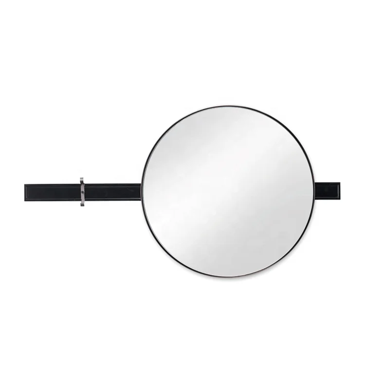 Hotel Bathroom Mirror Stainless steel frame mirror round design black movable mirror for decorative