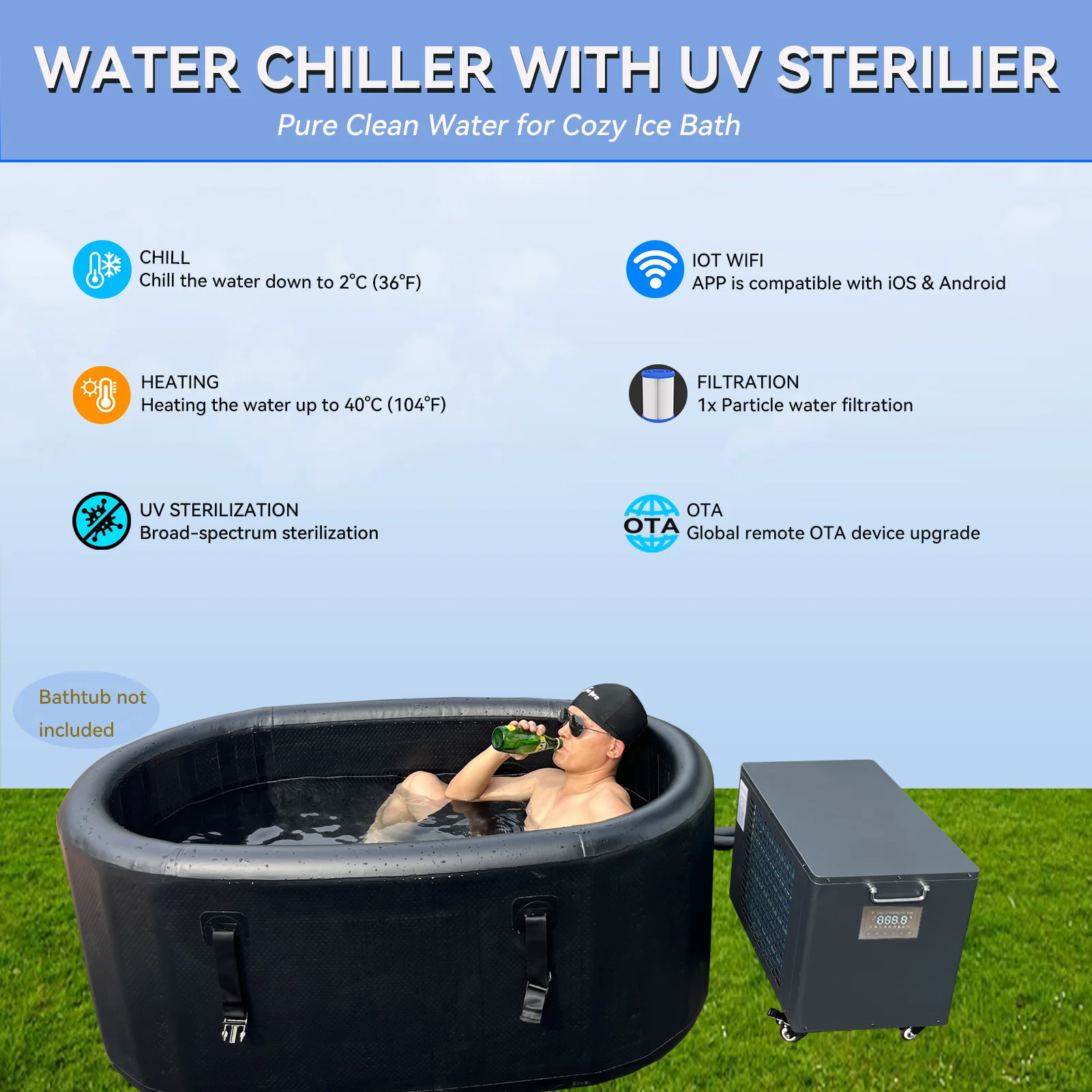 Hi-Q Group Ice Bath Chiller/heater Recovery Cold Plunge Barrel Ice Bath 2024 Ice Chiller Cold Mini Water Chiller 1hp