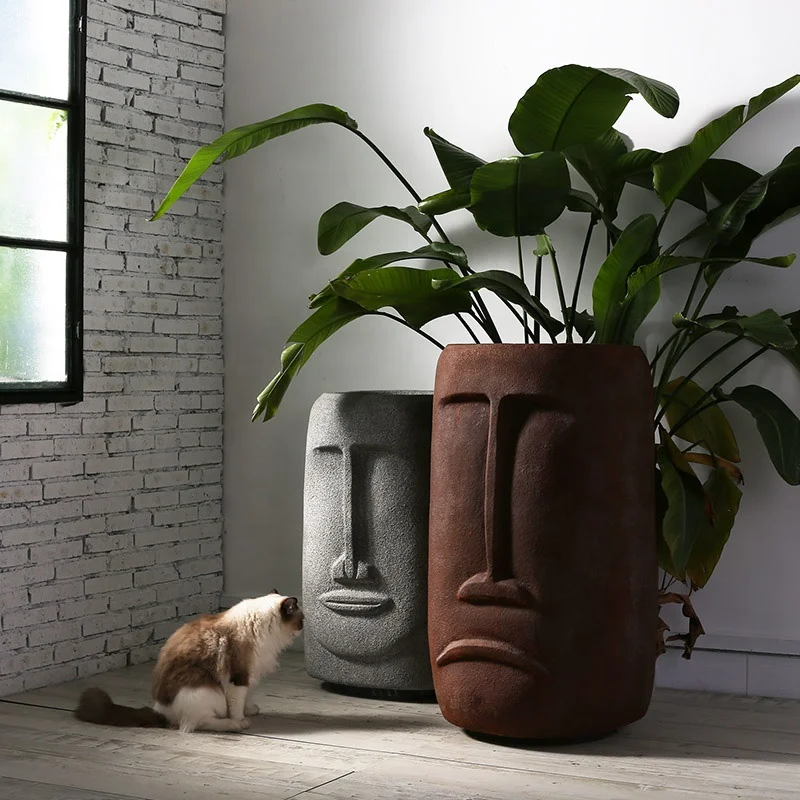 Creative Style Cool Face Head Planter Pots Flower Pot for Landscape Decor Garden Fiberglass Indoor Outdoor Eco-friendly Country