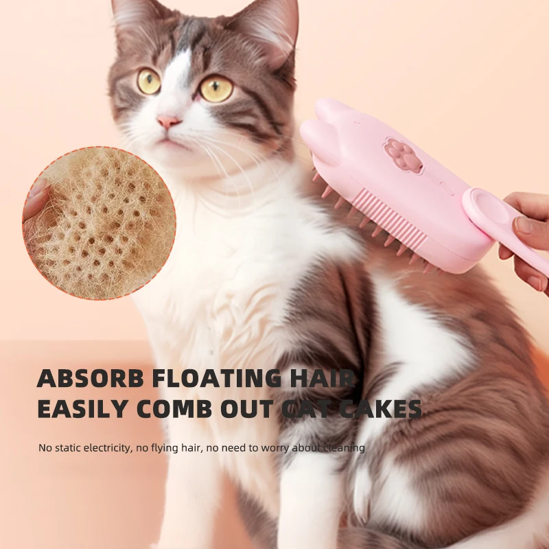 Dog Hair Cleaner with Handle Pet Grooming Brush for Cats Massage Long Handle 3 in 1 Electric USB Water Spray Cat Steam Brush