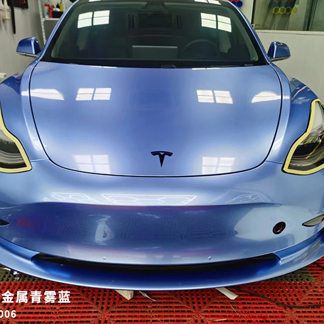 Anolly 1.52 * 18m Wholesale Auto Body Sticker Car Vinyl Satin Metallic Glossy Mist Blue Film Car Wrapping Film